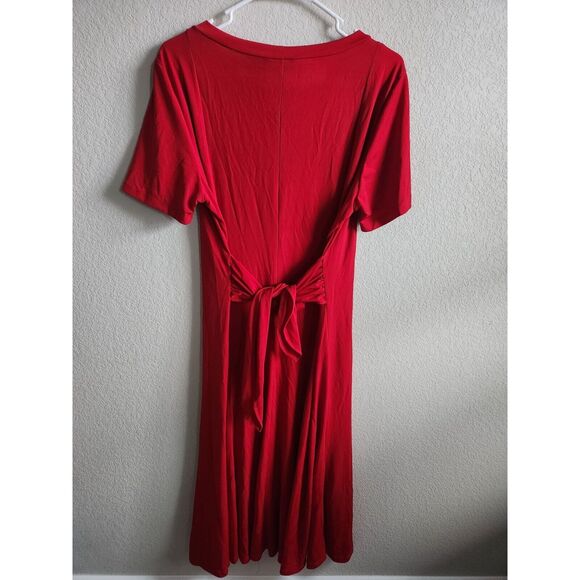Vintage 1990s Periwinkle Womens Sz M Midi Dress Solid Red Short Sleeve - Picture 3 of 3